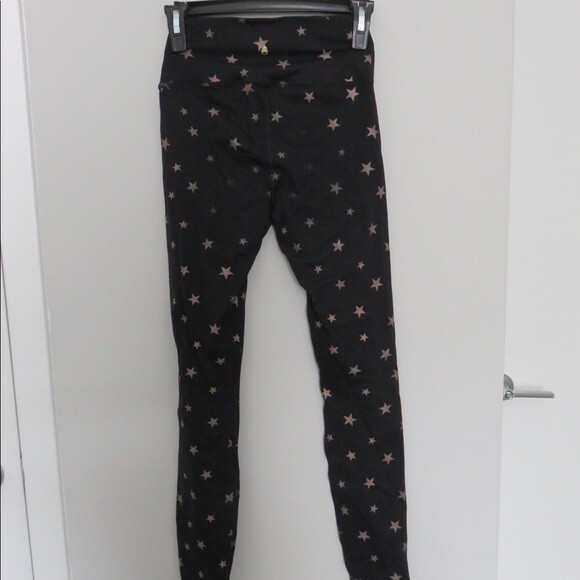 Spiritual Gangster Leggings Black Gold Star Pattern Full Length Workout Stretch - Picture 5 of 7